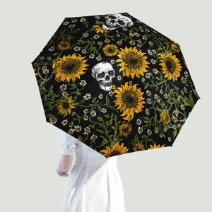 Parapluie femme pliant motif tournesol et crane